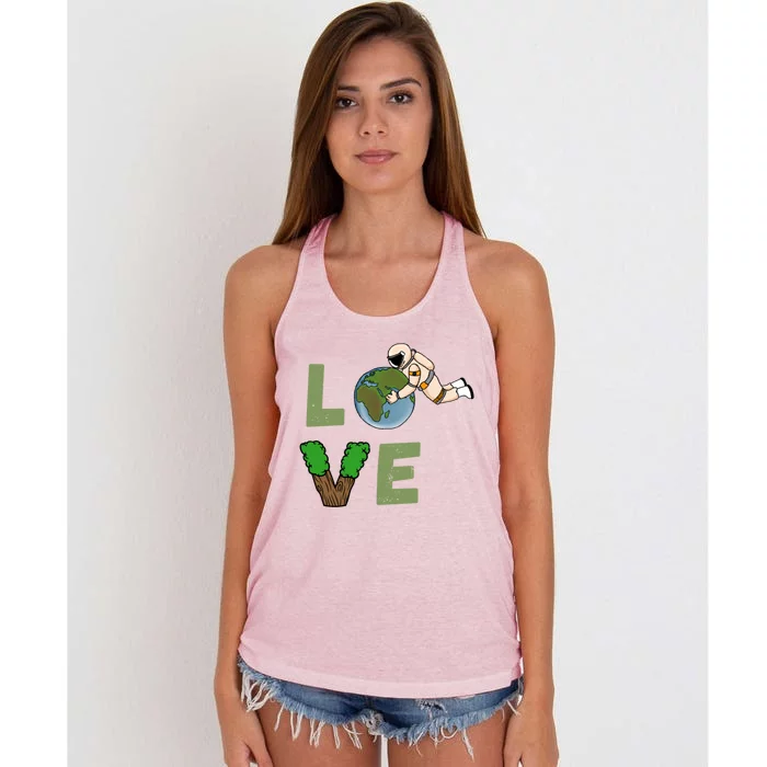 Cute Retro Love Planet Earth Day Everyday World Environt Gift Women's Knotted Racerback Tank