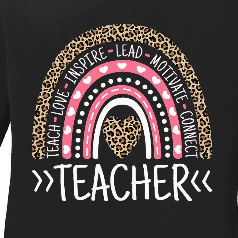 Cute Rainbow Leopard Print Cute Teacher Ladies Long Sleeve Shirt