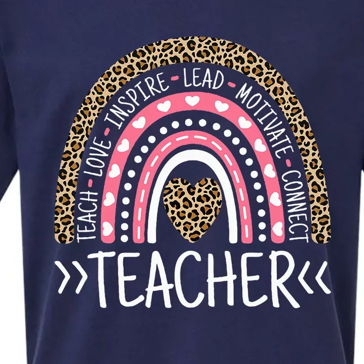 Cute Rainbow Leopard Print Cute Teacher Sueded Cloud Jersey T-Shirt