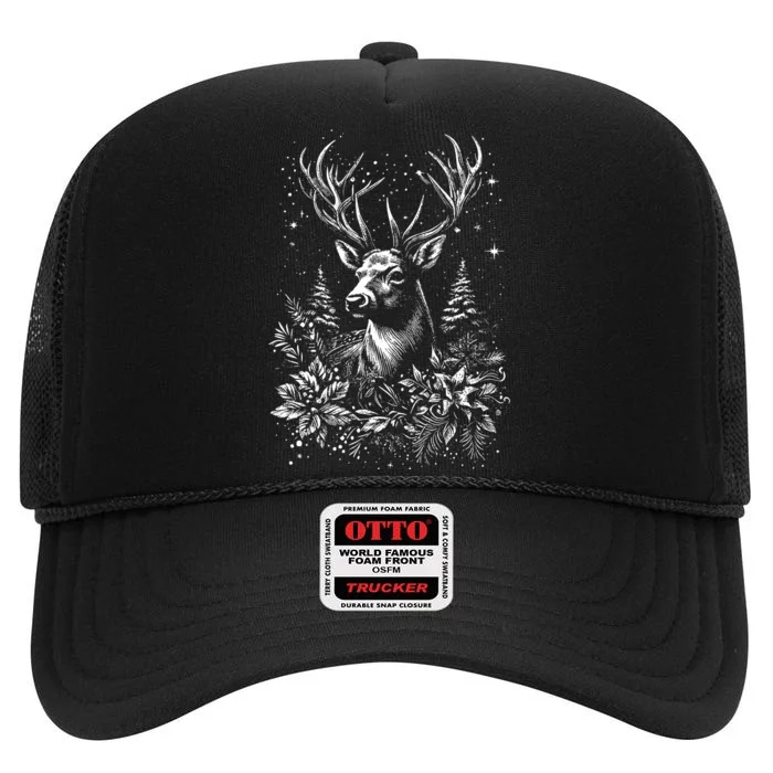 Christmas Reindeer Merry Christmas Xmas Morning Holiday High Crown Mesh Trucker Hat