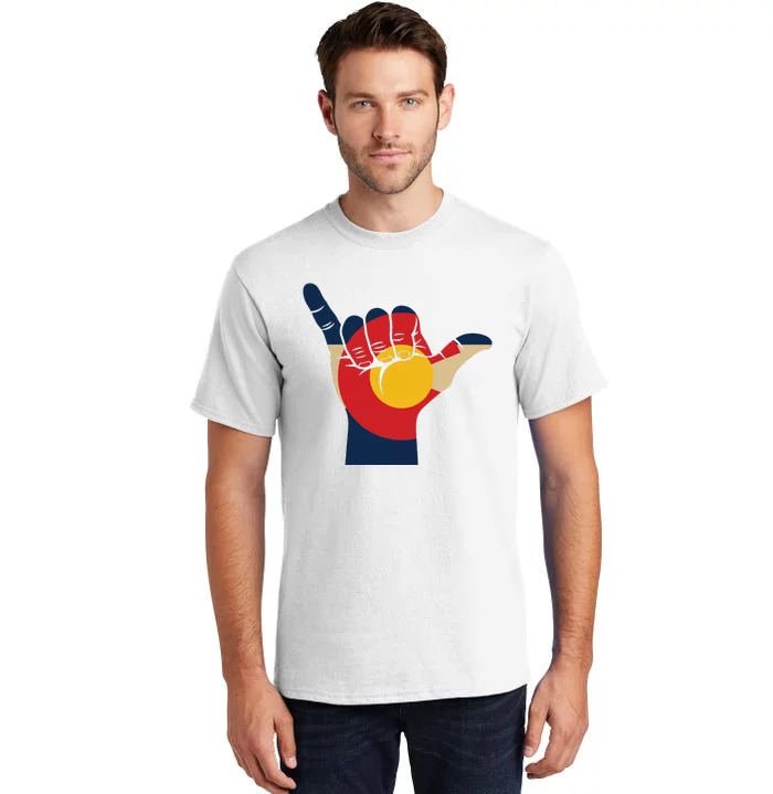 Colorado Rocky Mountain Shaka Sign Flag Of Colorado Tall T-Shirt