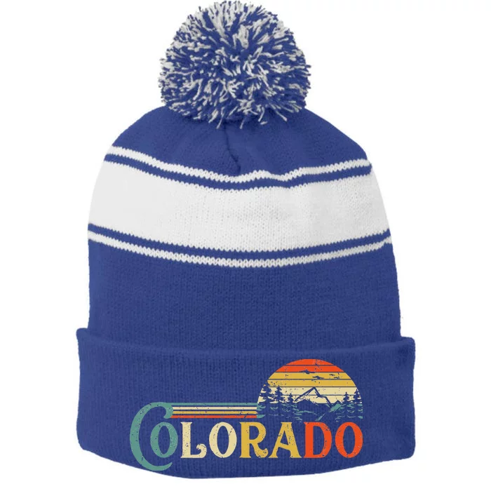 Colorado Rocky Mountain Sun Boulder Hiking Stripe Pom Pom Beanie