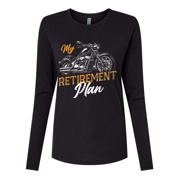 Classic Retired Motorcycle Biker My Retirement Plan Grandpa Womens Cotton Relaxed Long Sleeve T-Shirt