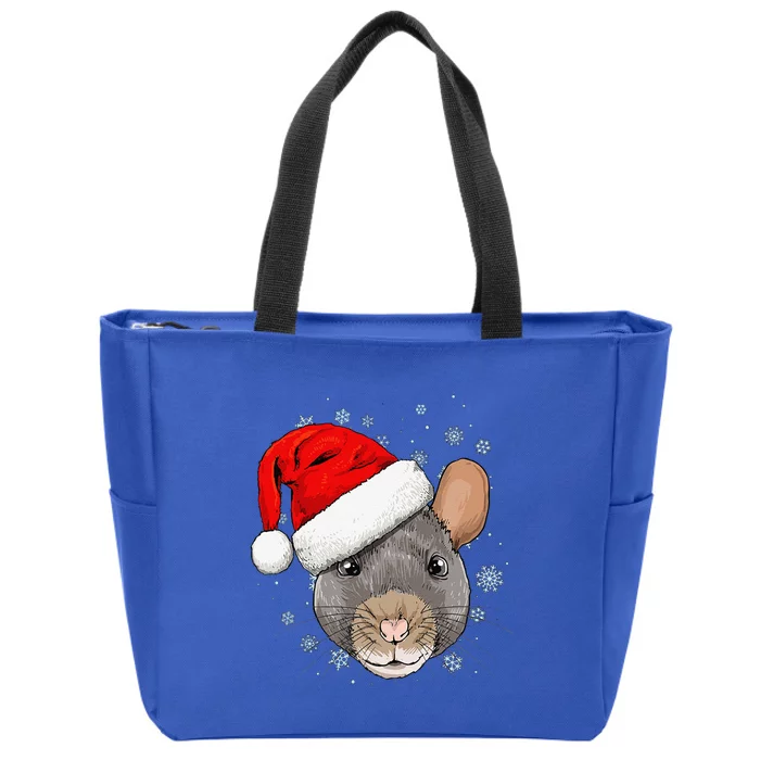 Christmas Rat Mouse Santa Clause Xmas Navidad Mice Rat Lover Zip Tote Bag