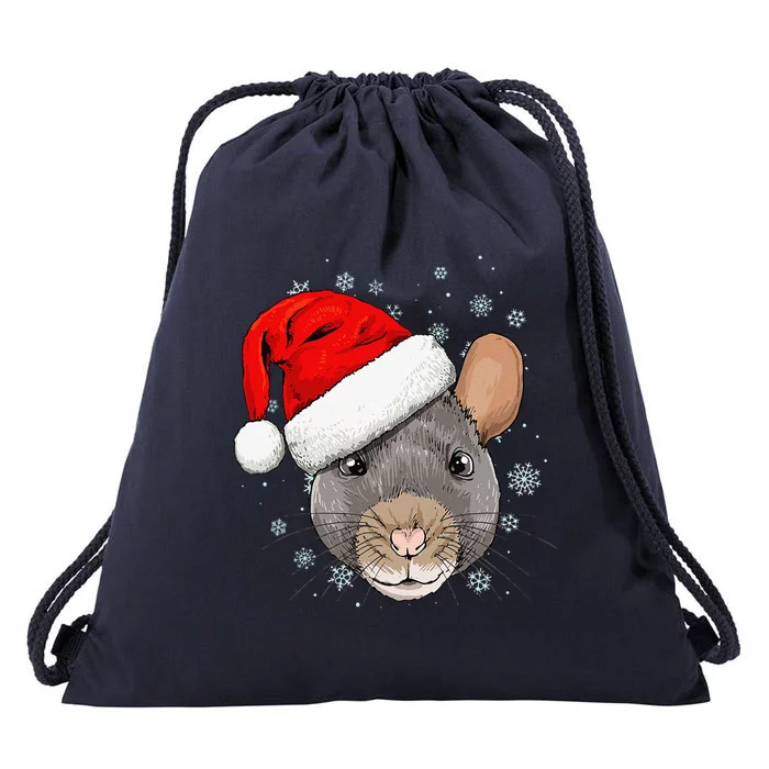 Christmas Rat Mouse Santa Clause Xmas Navidad Mice Rat Lover Drawstring Bag