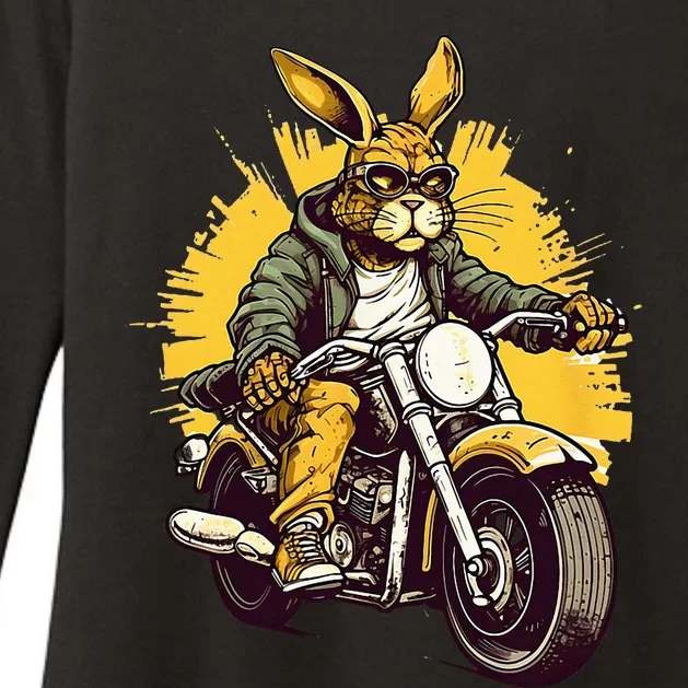 Cool Rabbit Motorcycle Rider Wild Hare Biker Womens CVC Long Sleeve Shirt