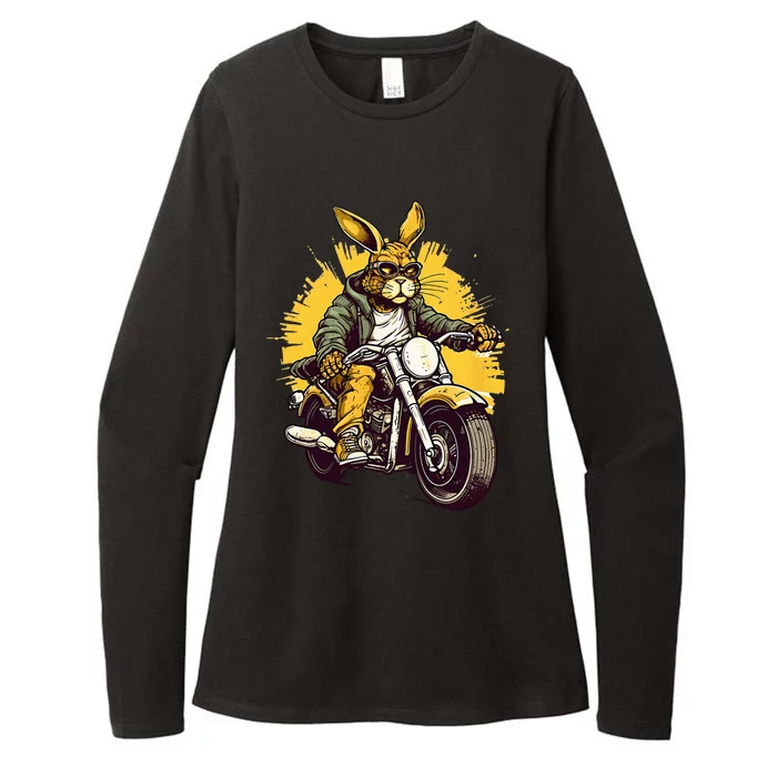 Cool Rabbit Motorcycle Rider Wild Hare Biker Womens CVC Long Sleeve Shirt