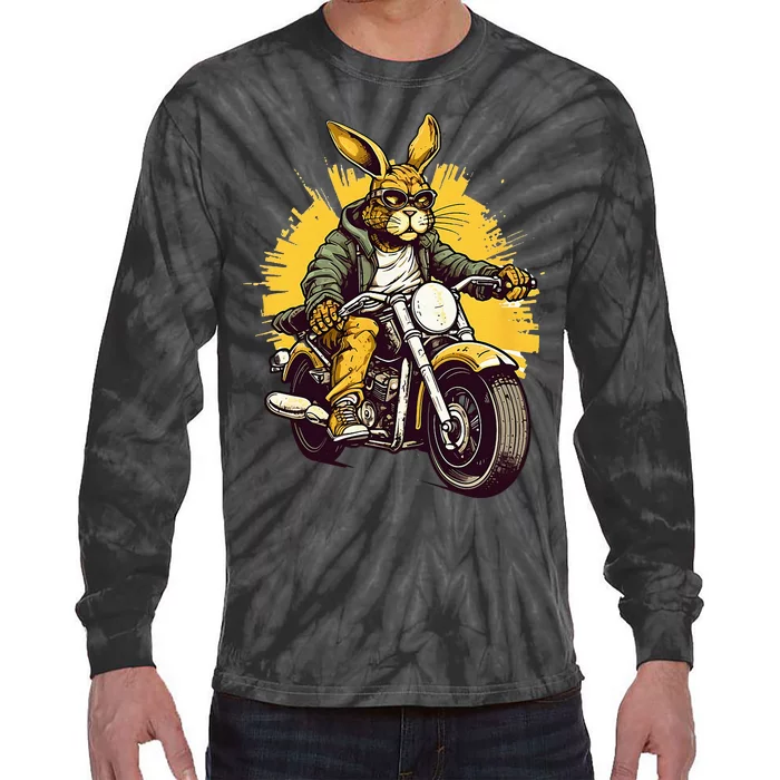 Cool Rabbit Motorcycle Rider Wild Hare Biker Tie-Dye Long Sleeve Shirt