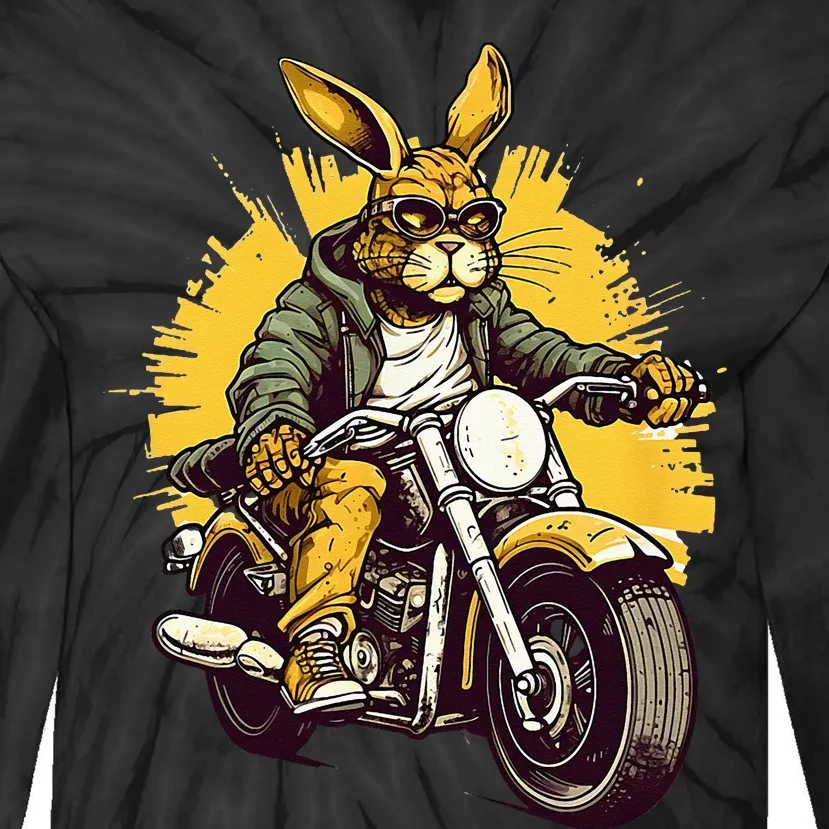 Cool Rabbit Motorcycle Rider Wild Hare Biker Tie-Dye Long Sleeve Shirt