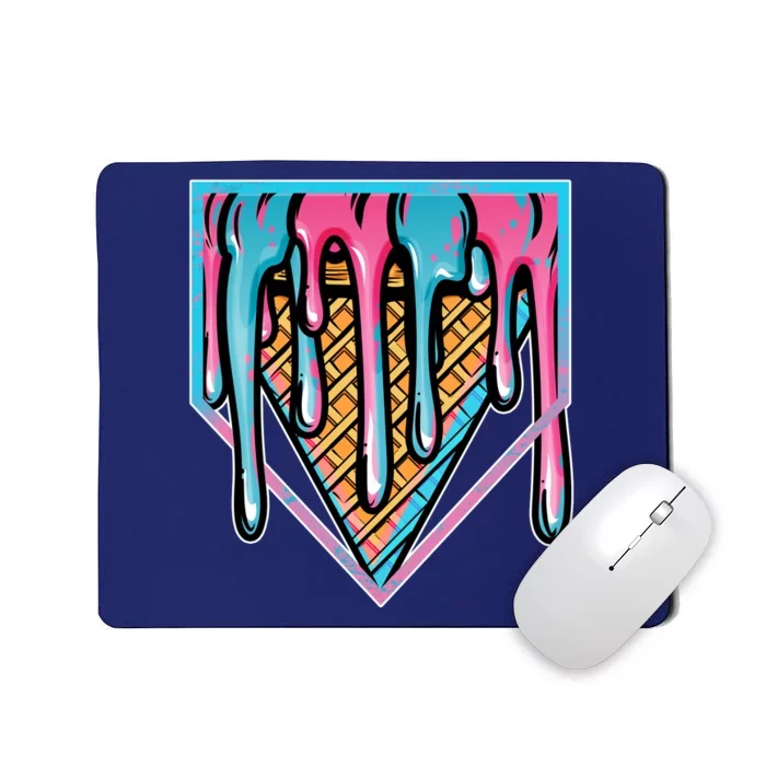 Cute Retro Melting Ice Cream Cone Baseball Home Plate Mousepad