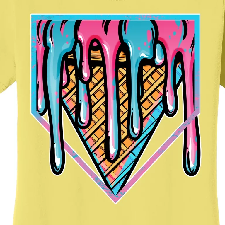 Cute Retro Melting Ice Cream Cone Baseball Home Plate Women's T-Shirt