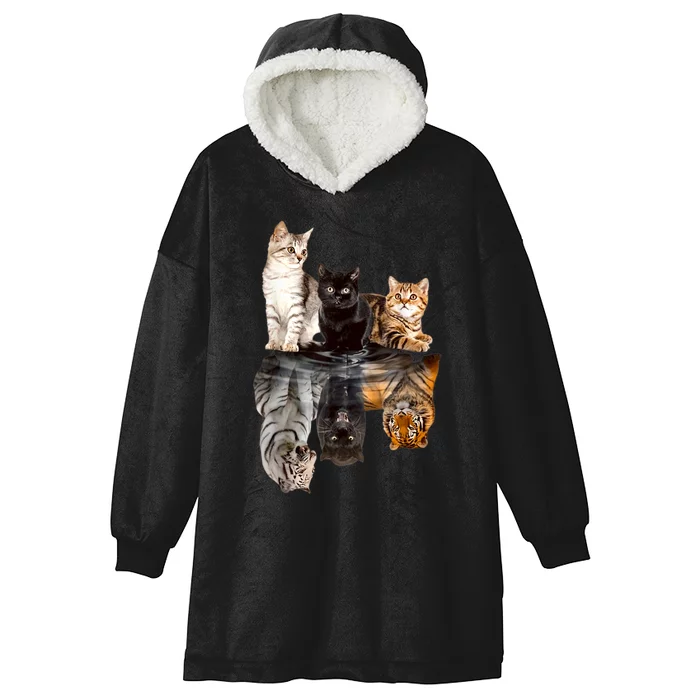 Cats Reflection Mirror Cheetah Iger Puma Cat & Animal Lover Hooded Wearable Blanket