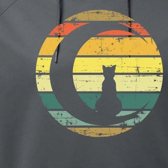 Cat Retro Moon Sunset Performance Fleece Hoodie