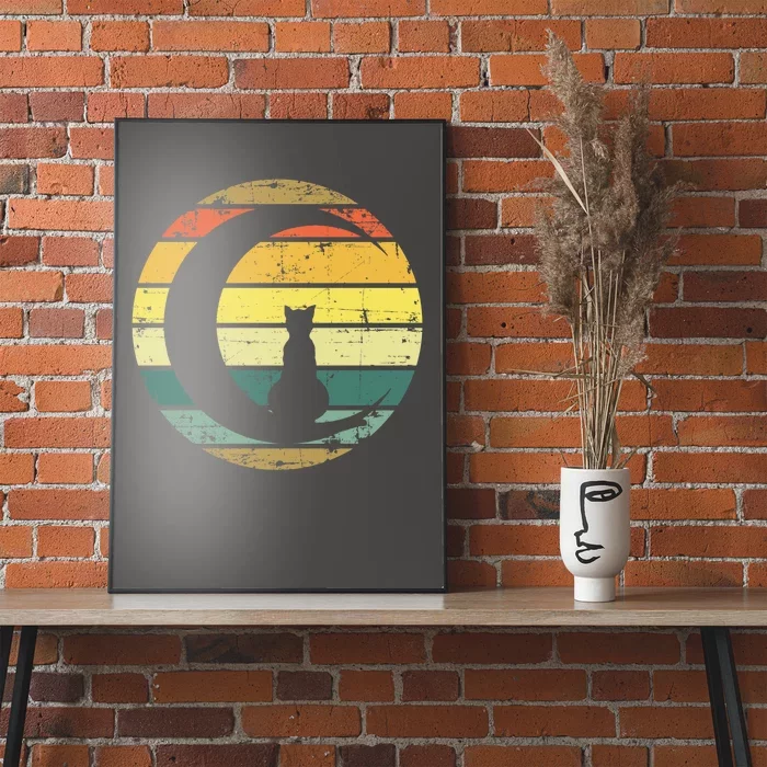 Cat Retro Moon Sunset Poster