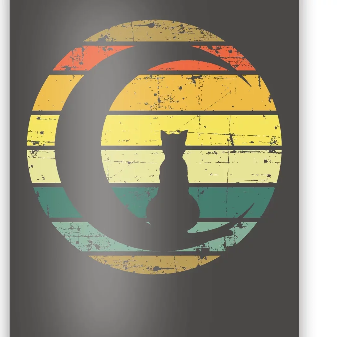 Cat Retro Moon Sunset Poster