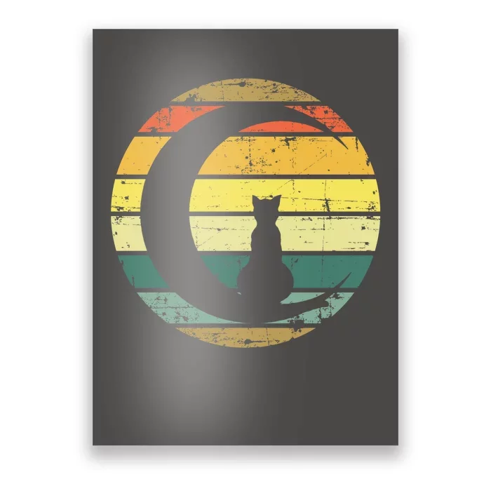 Cat Retro Moon Sunset Poster