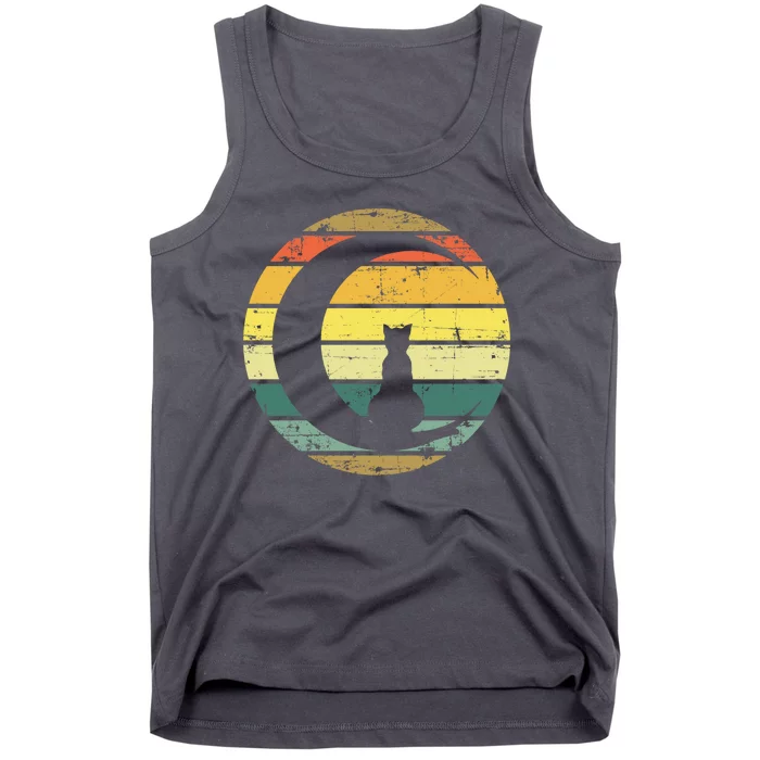 Cat Retro Moon Sunset Tank Top