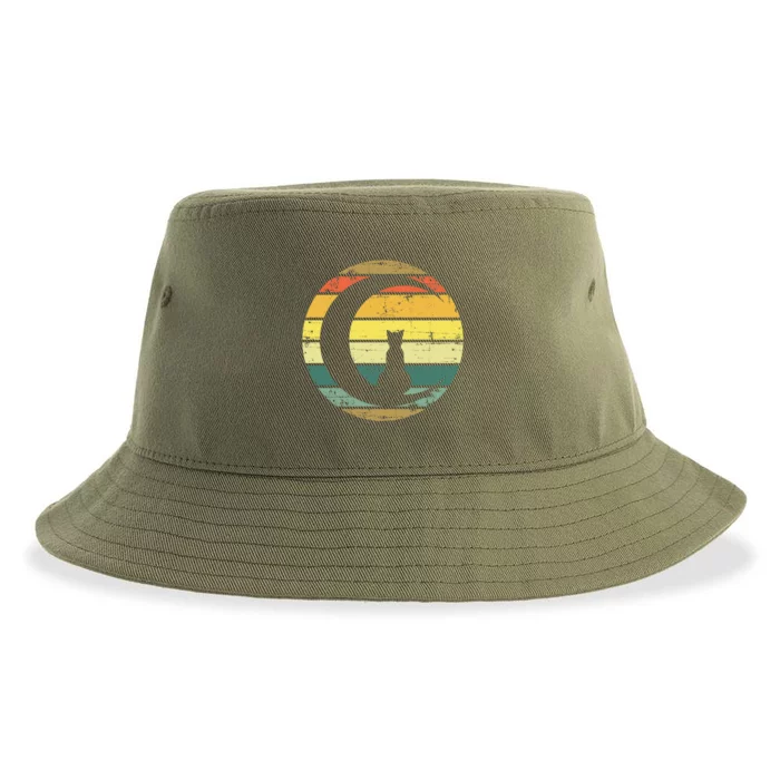 Cat Retro Moon Sunset Sustainable Bucket Hat