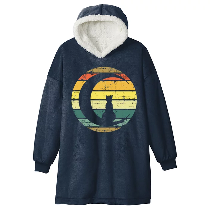 Cat Retro Moon Sunset Hooded Wearable Blanket