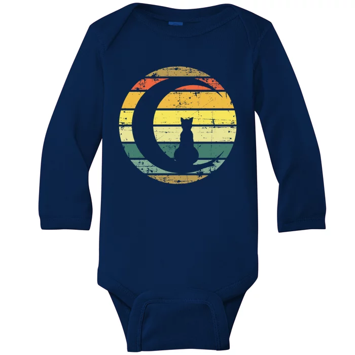 Cat Retro Moon Sunset Baby Long Sleeve Bodysuit