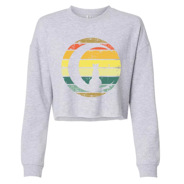 Cat Retro Moon Sunset Cropped Pullover Crew