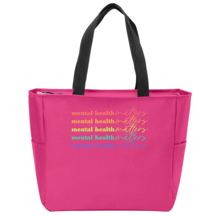 Colorful Retro Mental Health Matters Zip Tote Bag