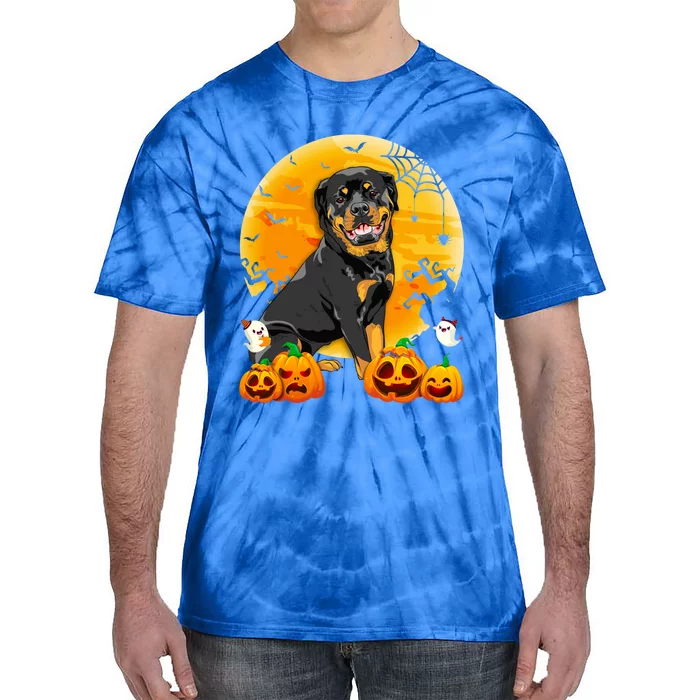 Cute Rottweiler Moon Pumpkin Halloween Dog Lover Gift Tie-Dye T-Shirt