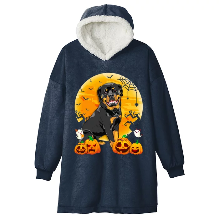 Cute Rottweiler Moon Pumpkin Halloween Dog Lover Gift Hooded Wearable Blanket