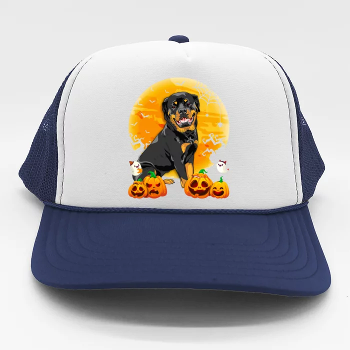 Cute Rottweiler Moon Pumpkin Halloween Dog Lover Gift Trucker Hat