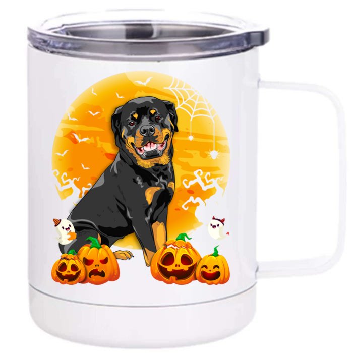 Cute Rottweiler Moon Pumpkin Halloween Dog Lover Gift Front & Back 12oz Stainless Steel Tumbler Cup