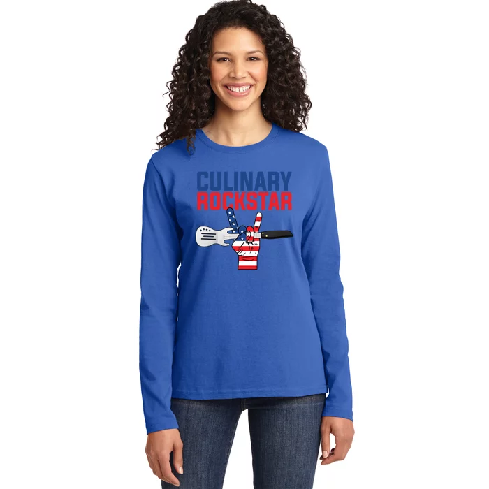 Culinary Rockstar Merica Flag Funny Chef Cook Culinary Lover Gift Ladies Long Sleeve Shirt