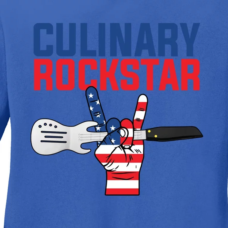 Culinary Rockstar Merica Flag Funny Chef Cook Culinary Lover Gift Ladies Long Sleeve Shirt