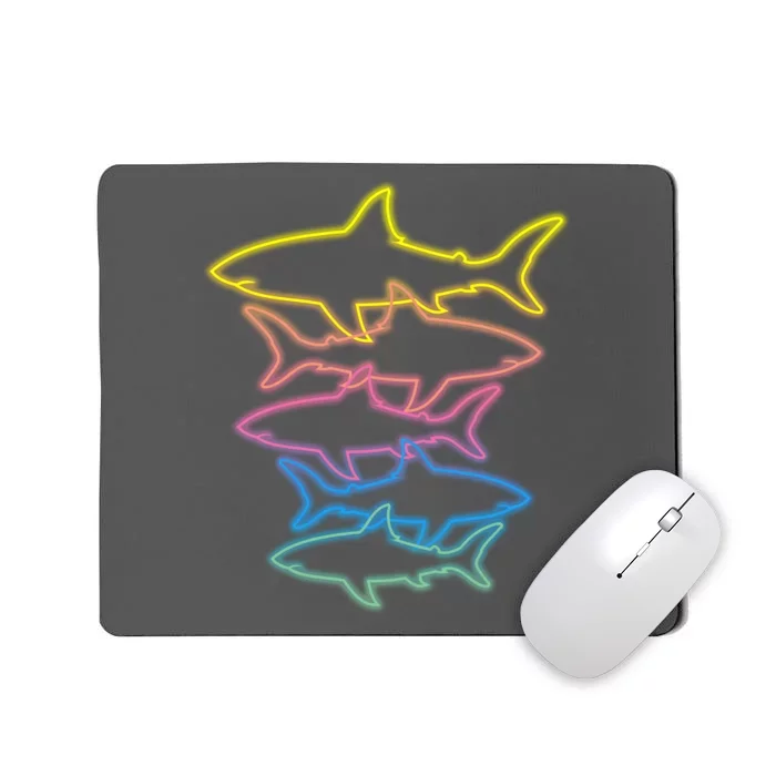 Colorful Retro Neon Sharks Mousepad