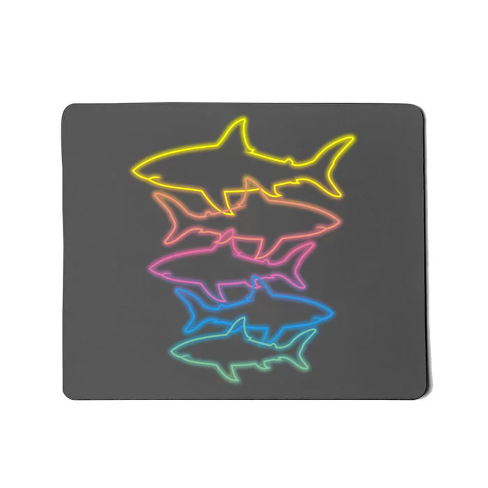 Colorful Retro Neon Sharks Mousepad