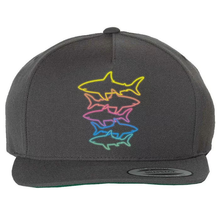 Colorful Retro Neon Sharks Wool Snapback Cap