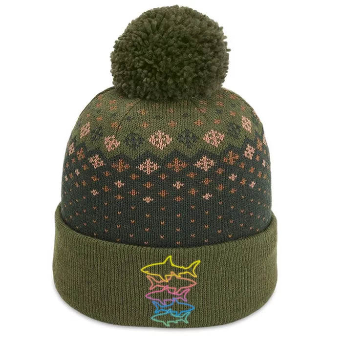 Colorful Retro Neon Sharks The Baniff Cuffed Pom Beanie