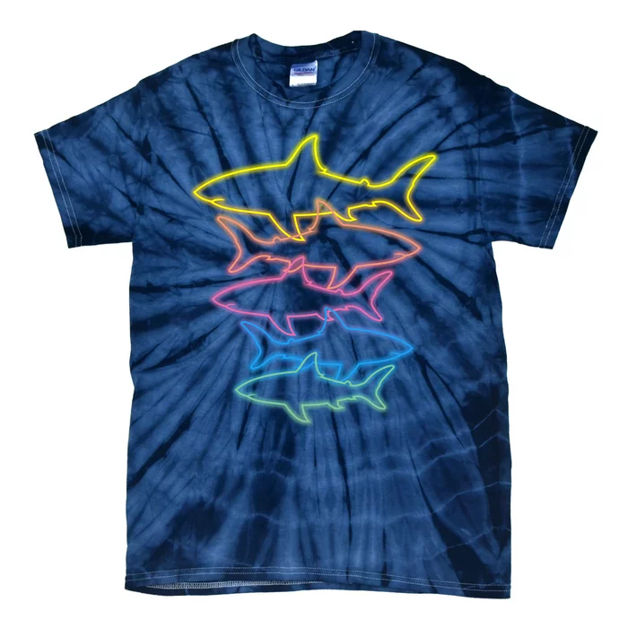 Colorful Retro Neon Sharks Tie-Dye T-Shirt