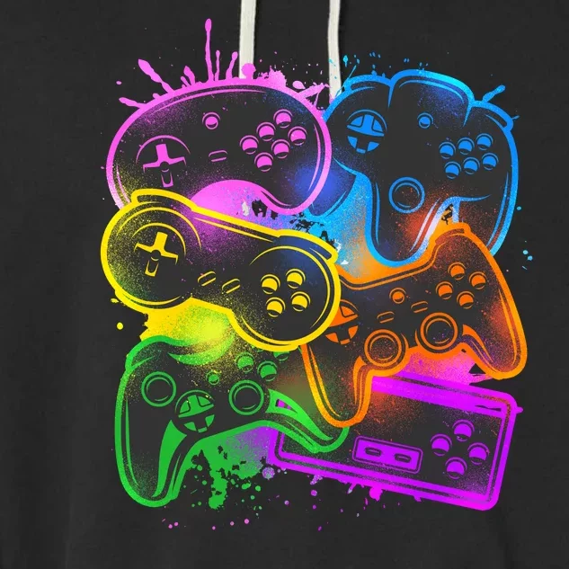 Cool Retro Neon Graffiti Video Game Controllers Garment-Dyed Fleece Hoodie