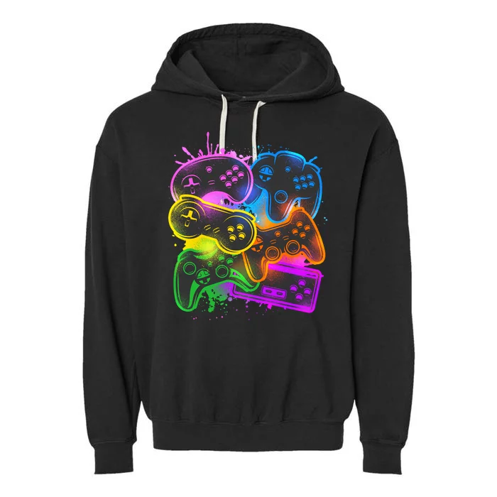 Cool Retro Neon Graffiti Video Game Controllers Garment-Dyed Fleece Hoodie