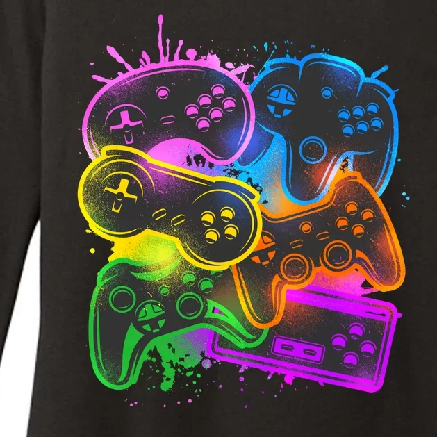 Cool Retro Neon Graffiti Video Game Controllers Womens CVC Long Sleeve Shirt