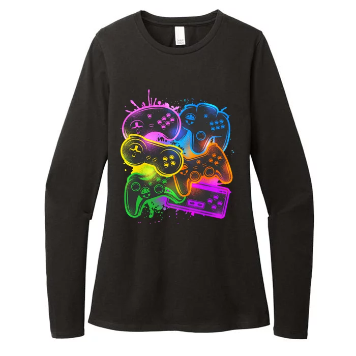 Cool Retro Neon Graffiti Video Game Controllers Womens CVC Long Sleeve Shirt