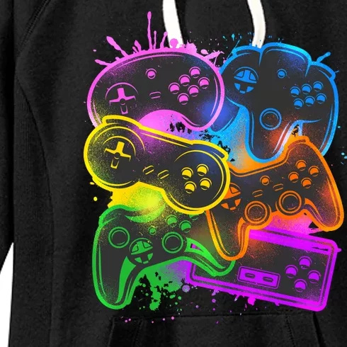 Cool Retro Neon Graffiti Video Game Controllers Women's Fleece Hoodie