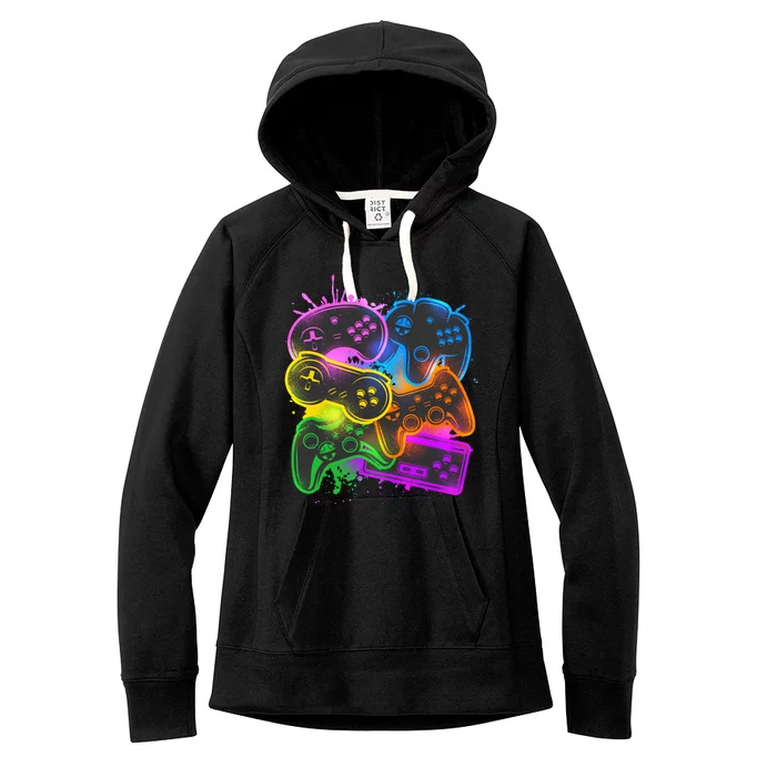 Cool Retro Neon Graffiti Video Game Controllers Women's Fleece Hoodie