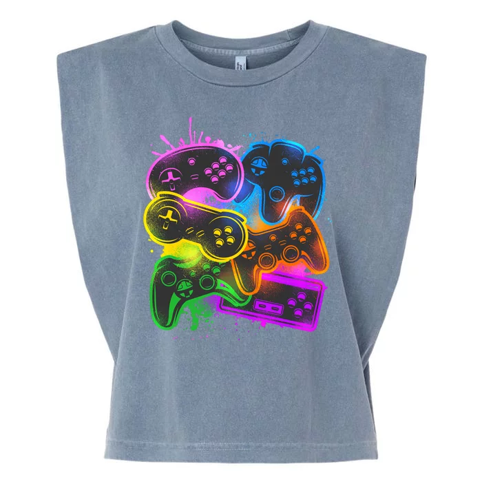 Cool Retro Neon Graffiti Video Game Controllers Garment-Dyed Women's Muscle Tee