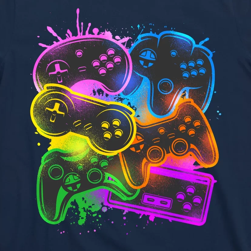 Cool Retro Neon Graffiti Video Game Controllers T-Shirt