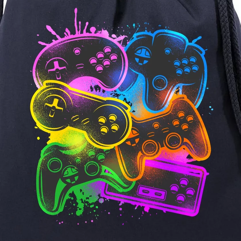 Cool Retro Neon Graffiti Video Game Controllers Drawstring Bag