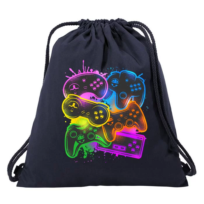 Cool Retro Neon Graffiti Video Game Controllers Drawstring Bag