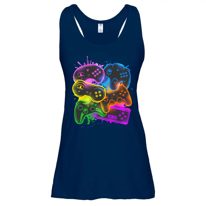 Cool Retro Neon Graffiti Video Game Controllers Ladies Essential Flowy Tank