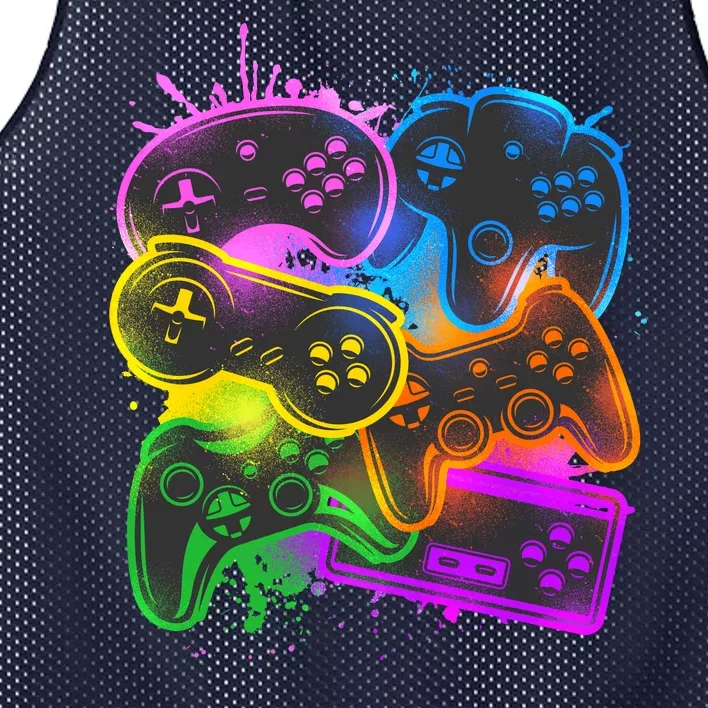 Cool Retro Neon Graffiti Video Game Controllers Mesh Reversible Basketball Jersey Tank