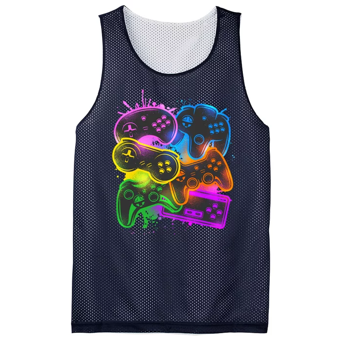 Cool Retro Neon Graffiti Video Game Controllers Mesh Reversible Basketball Jersey Tank